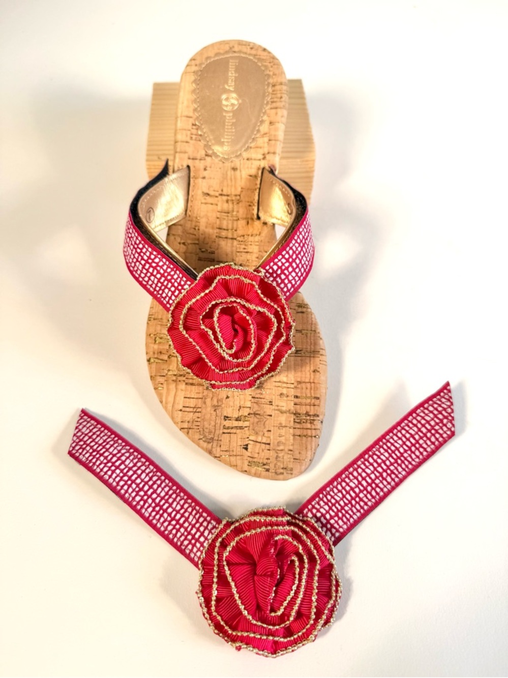Lindsay Phillips SwitchFlops Red Gold Rosette Interchangeable Straps Sz M
